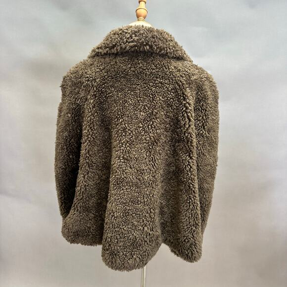 Caché Brown Teddy Sherpa Coat Jacket Size Medium Plush Faux Shearling Button - Picture 5 of 16